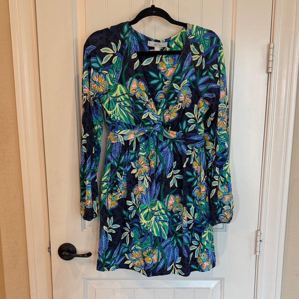 Lilly Pulitzer Floral Navy Long-Sleeve Wrap Dress